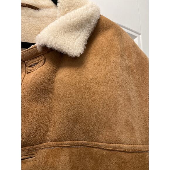 Overland Men’s Soft Suede Sherpa Blazer Shearling Sheepskin Coat Size L Beige - Picture 9 of 16